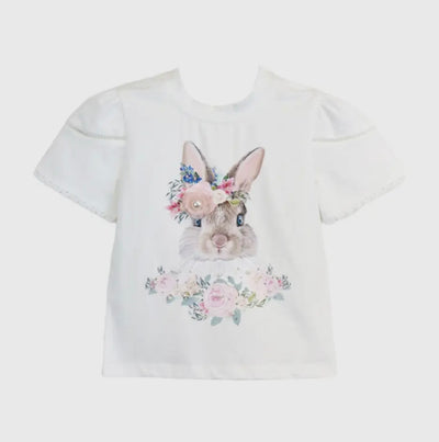 Doe a Dear Puff Sleeve Bunny White Tee