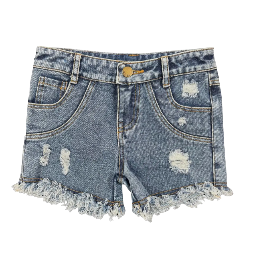 Dark Wash Destress Blue Jean Shorts