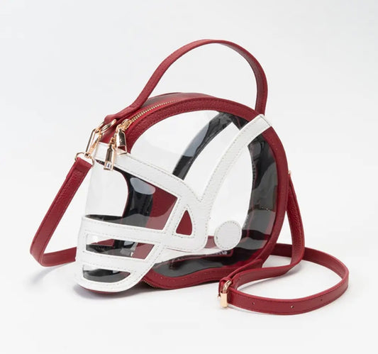 Transparent GameDay Football Helmet Shaped Crossbody Handbag-Burgundy & White