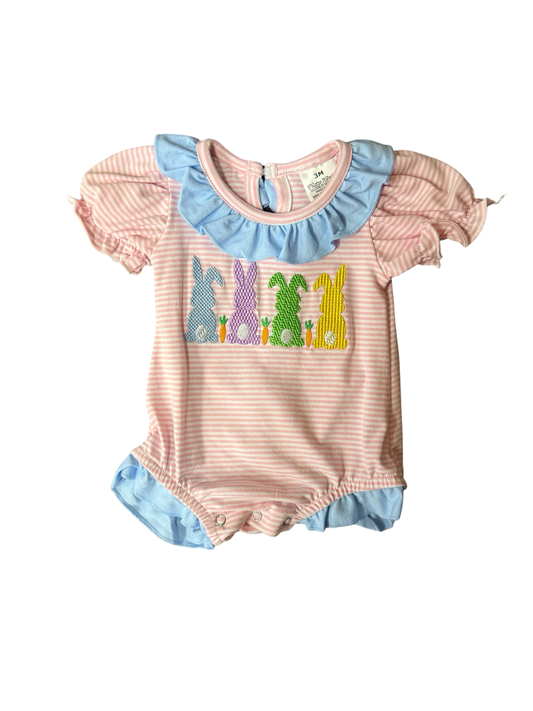 Pink Stripe Easter Bunny Romper