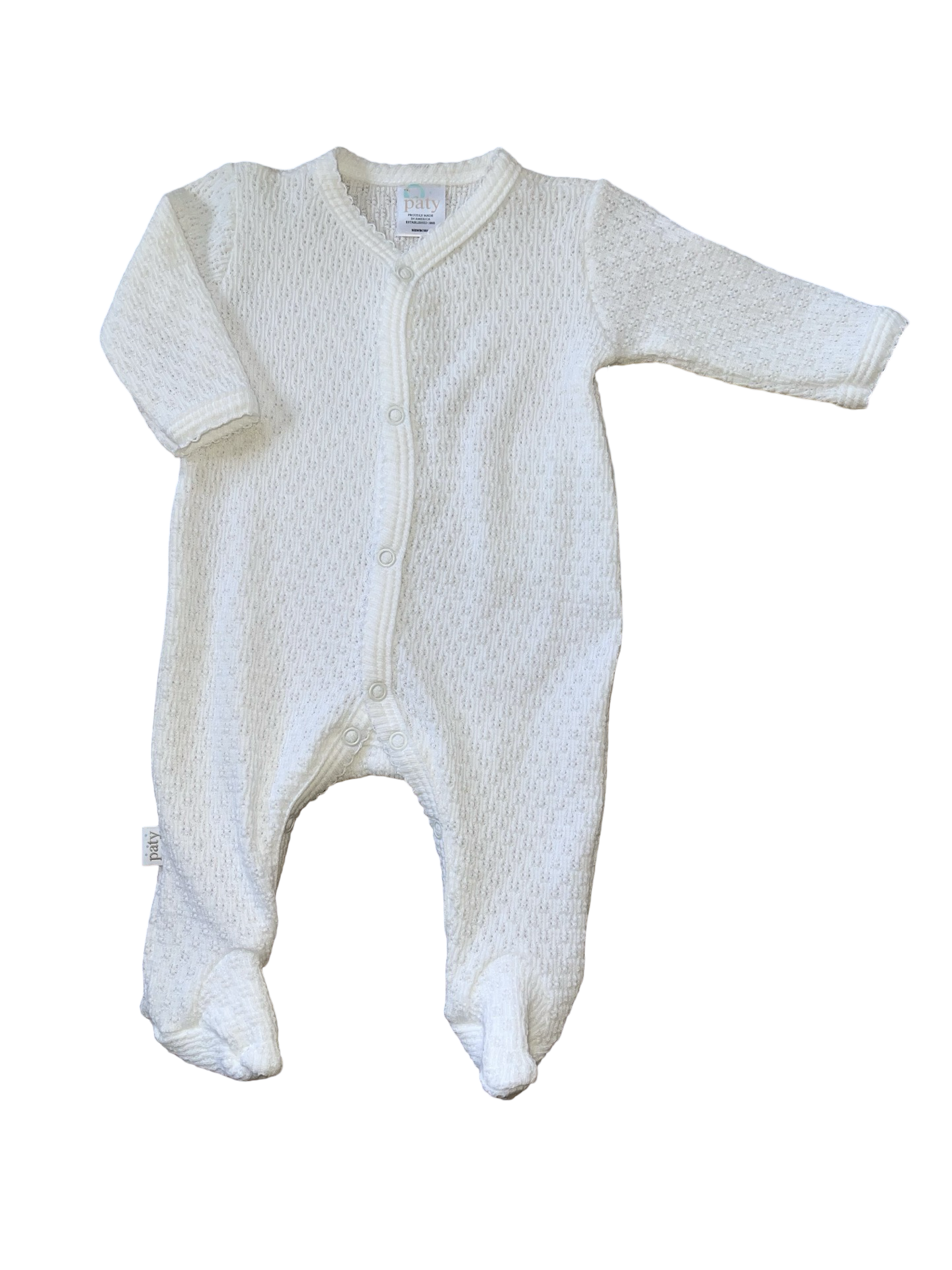 Paty Knitted Solid White Footie Pajamas