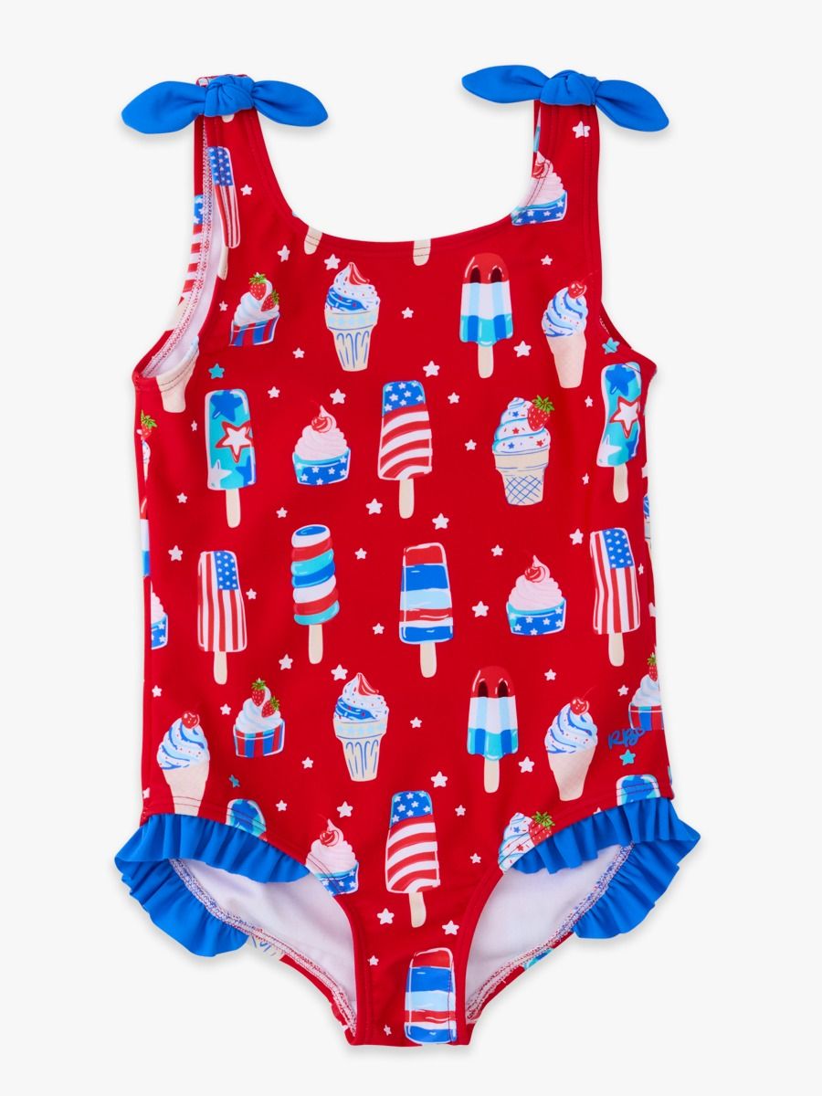 Fourth of July Stars & Scoops Tie Shoulder One Pice Swimsuit