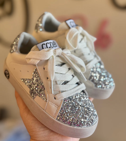 Girls White & Silver Star Sneakers