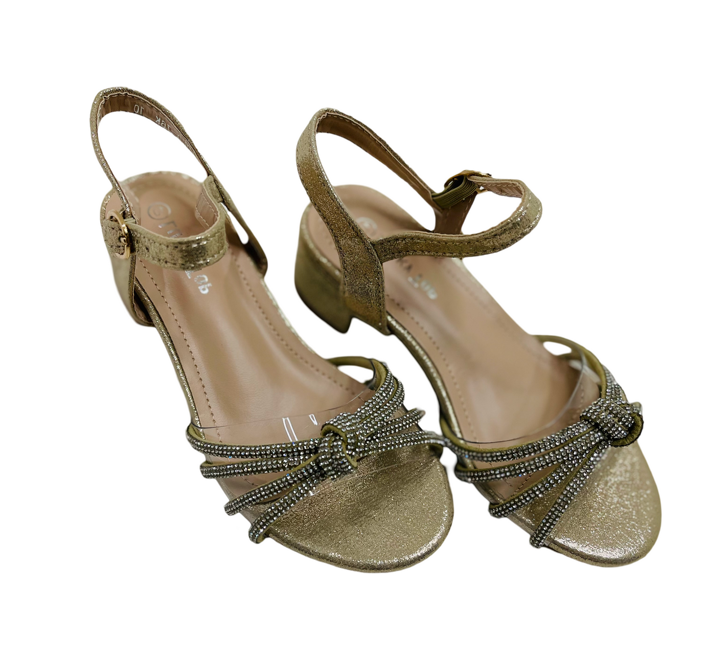 Gold Heels With Rhinestone Straps