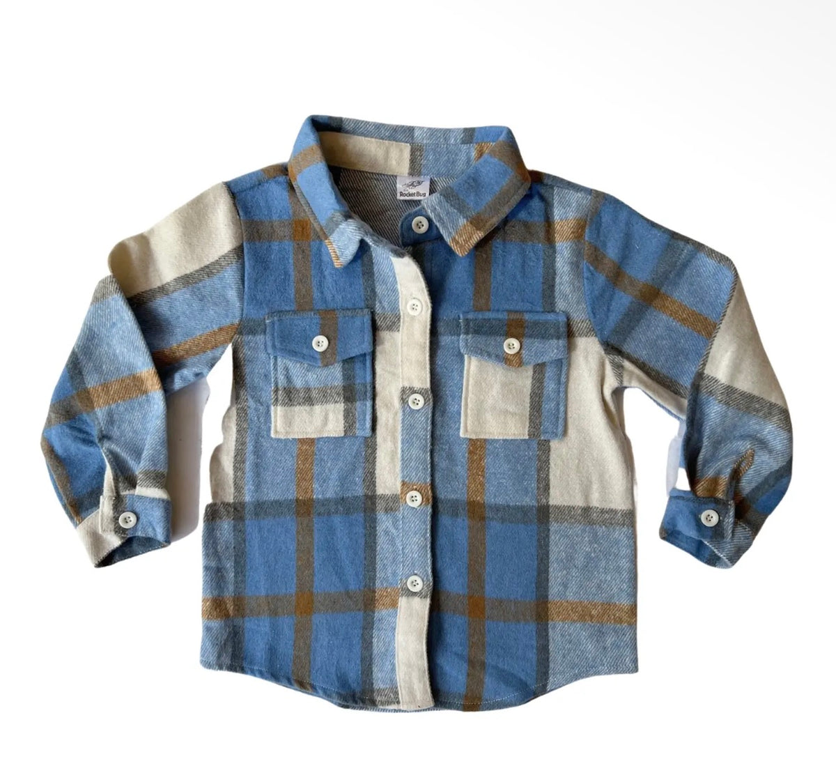 Rocket Bug Cozy Soft Flannel-Light Blue & Brown