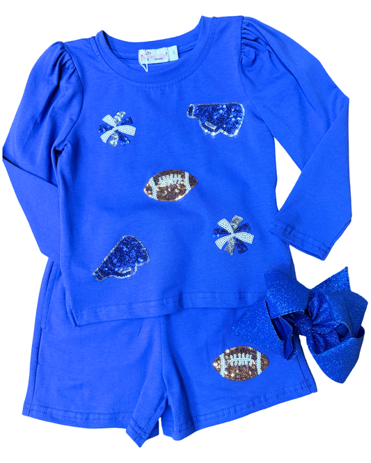 Blue Sequin Cheer Short Set