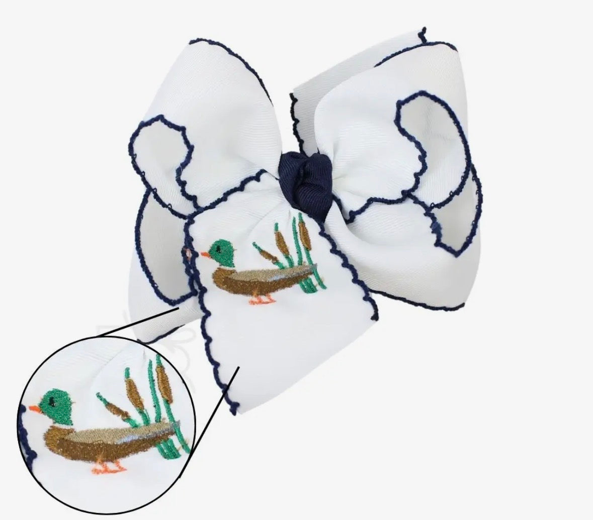 Baby Faulk Registry Beyond Creations 5.5 Duck Embroidered Crochet Edge Alligator Clip Bow