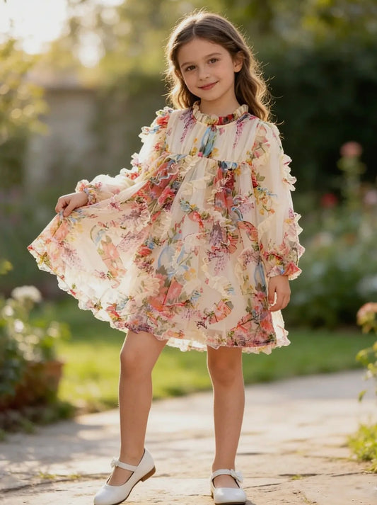 Rylee Faith Pastel Flower Ruffle Layered Dress