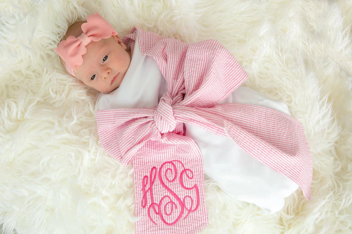 Presley Odom Registry LTC Pink Seersucker Bow Swaddle