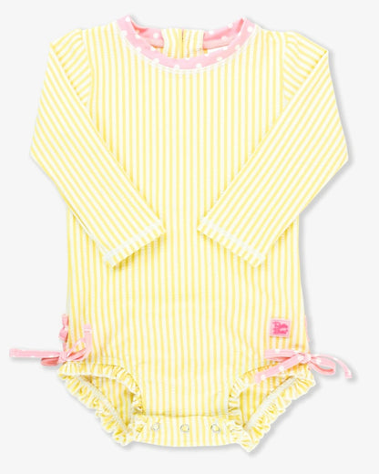 Ruffle Butts Banana Seersucker LS Rashguard