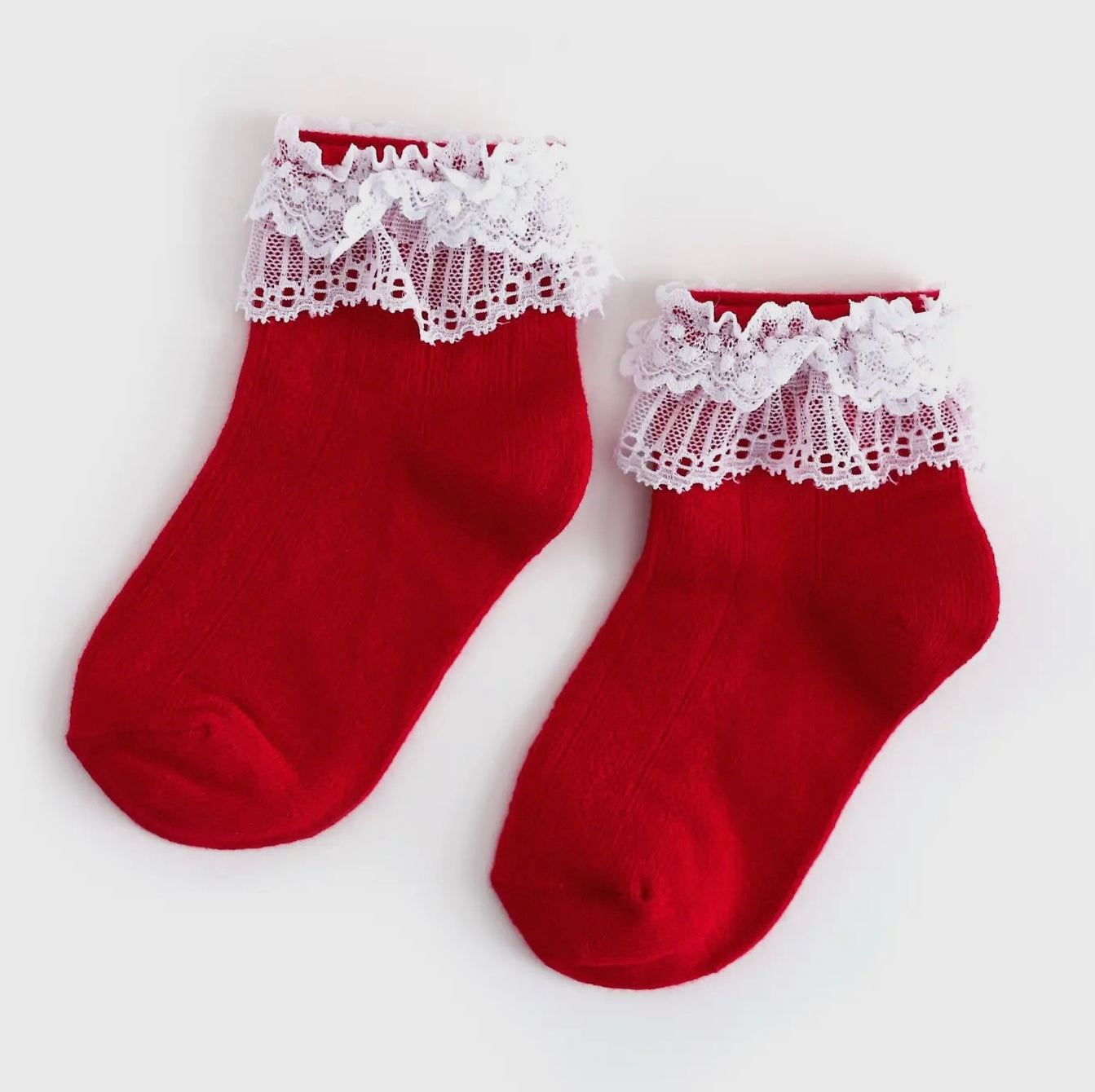 Little Stocking Co. Red/White Lace Ankle Socks