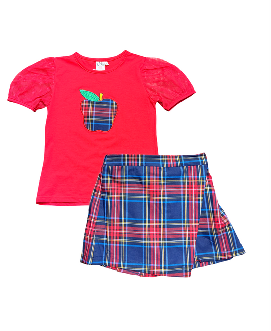 Back To School Plaid Apple Skort Set