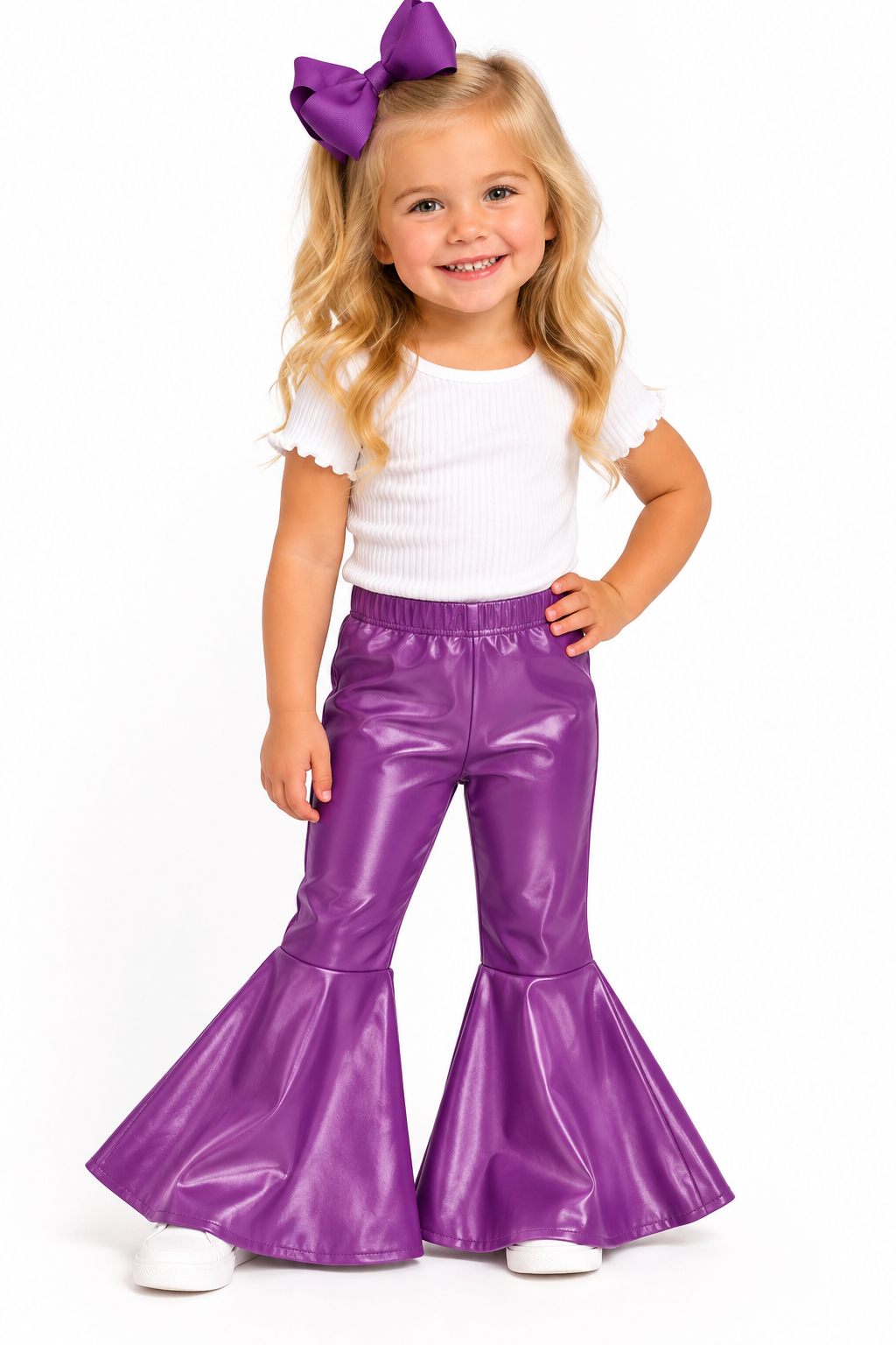 Baby Girls Purple Leather Bell Bottom Pants