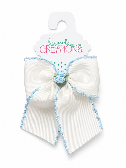 Beyond Creations Flower-Embellished Mini Crochet-Edge 3.5” Alligator Clip Bow
