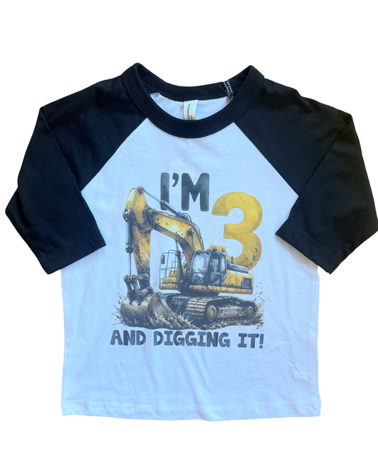 I'm 3 and Digging It Machinery Birthday Tee