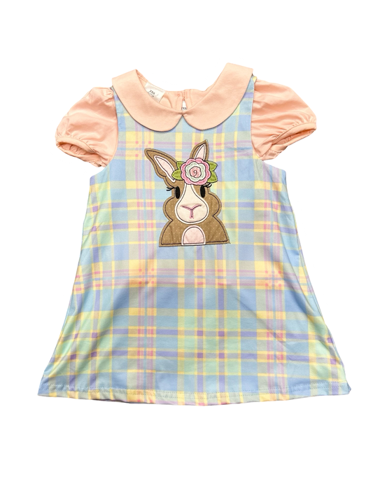 Easter Peach Plaid Bunny Dress