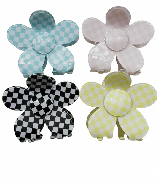 Daisy Checkered Hair Claw Clip