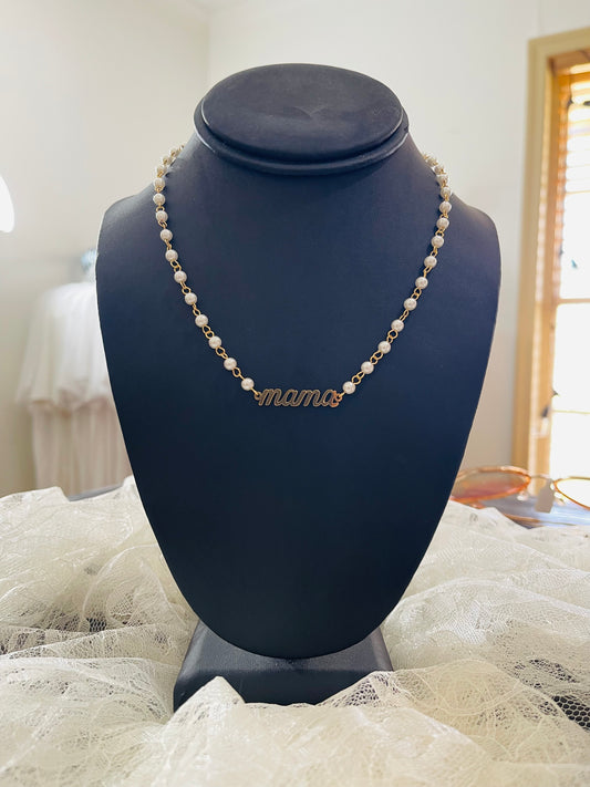 "Mama" Gold & Pearl Necklace