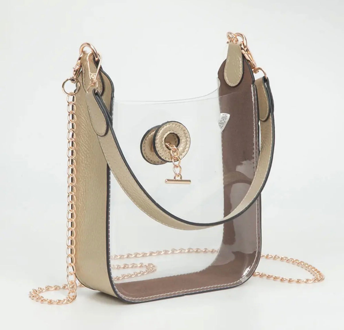 Transparent Faux Leather Chain Should Mini Crossbody Bag- Clear & Gold