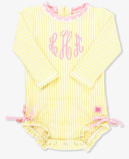 Ruffle Butts Banana Seersucker LS Rashguard