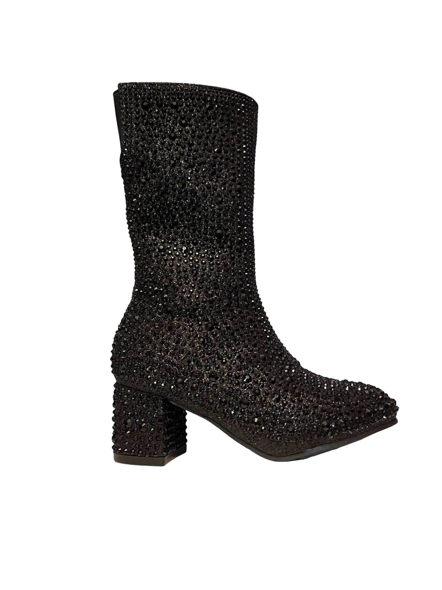 Black Rhinestone Tall Boots