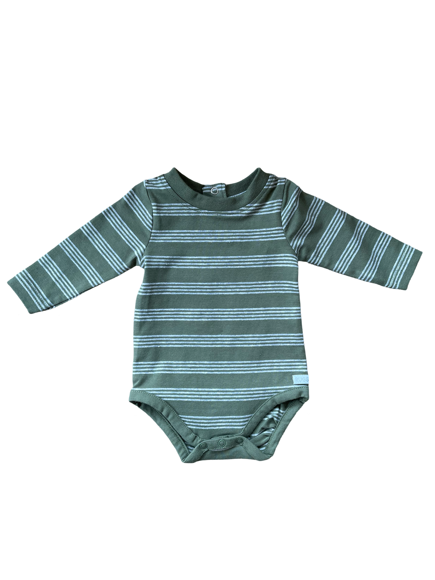 Rugged Butts Dusty Olive & Heather Gray Stripe Long Sleeve Bodysuit