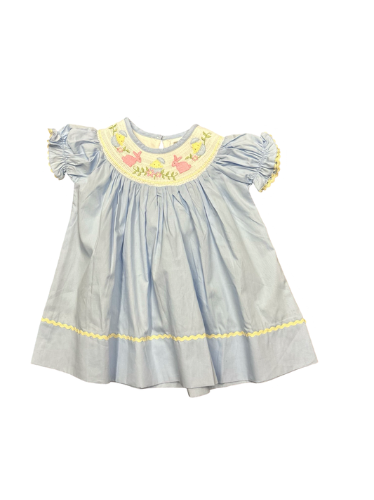 Smocked Blue Easter Bunny Chicken Dress