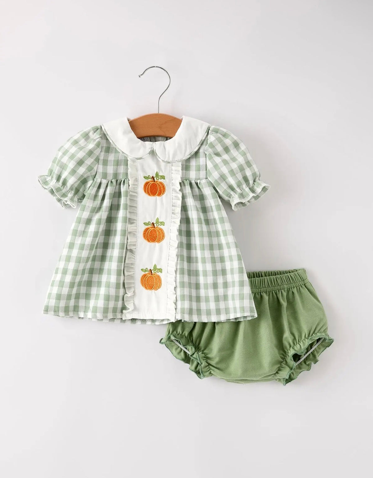 Thanksgiving Appliqué Plaid Girls Bloomers Romper Set