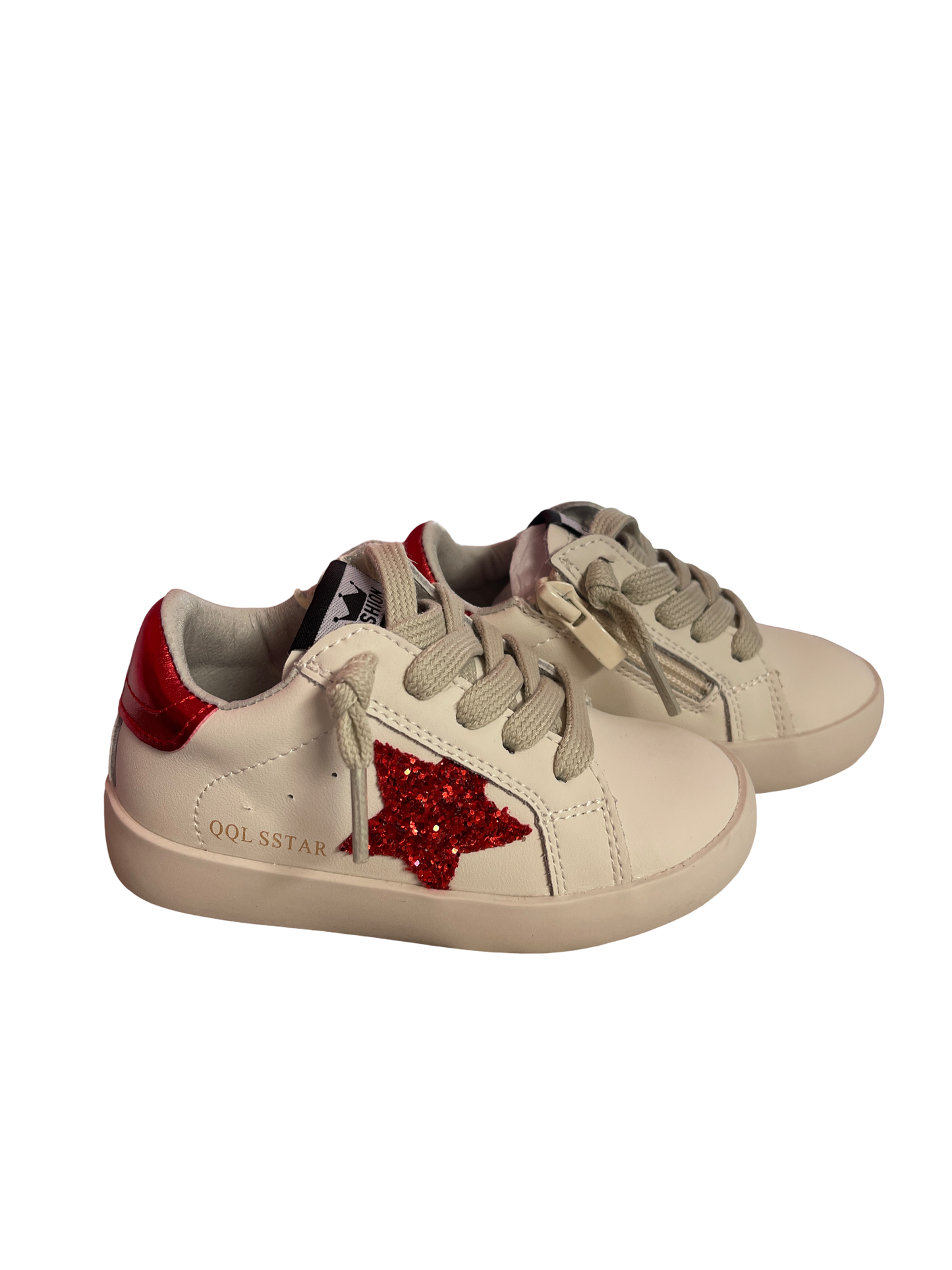 White & Red Sequin Sneakers