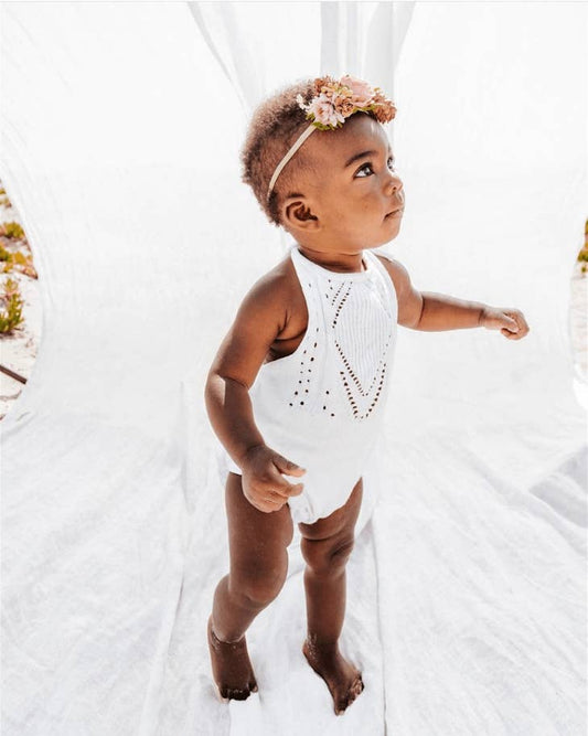 Bailey's Blossoms Crochet Halter Romper