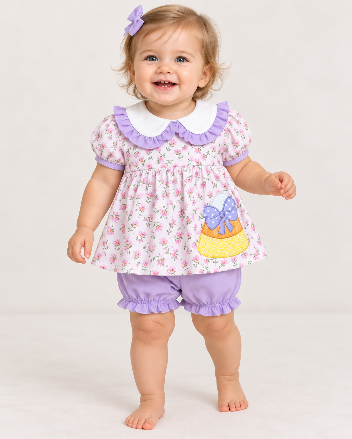 Halloween Floral Candy Corn Shorts Set