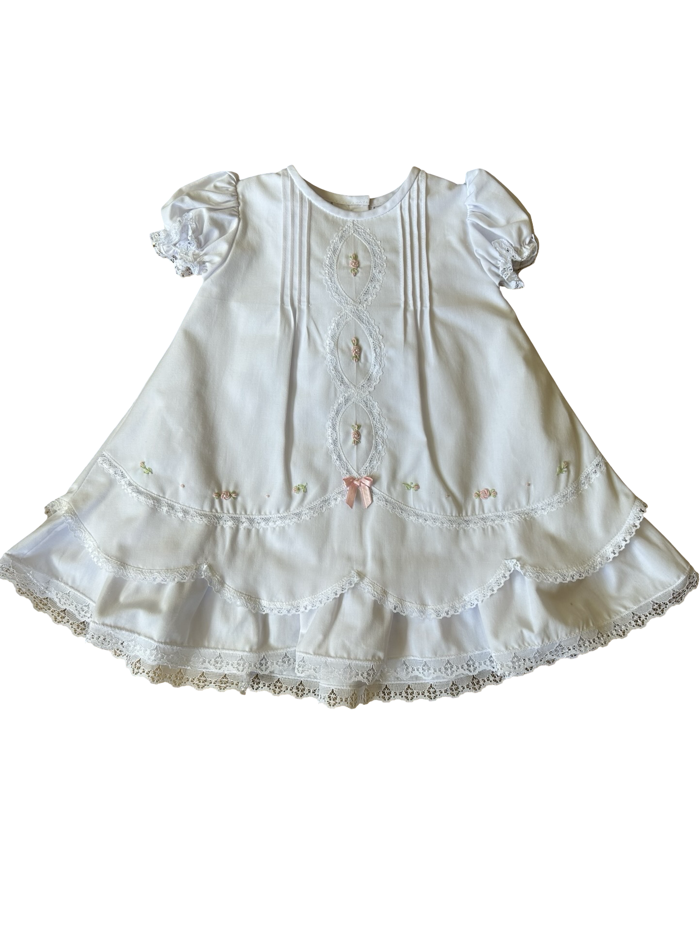 WIll'beth White & Pink Rose Hairloom Dress