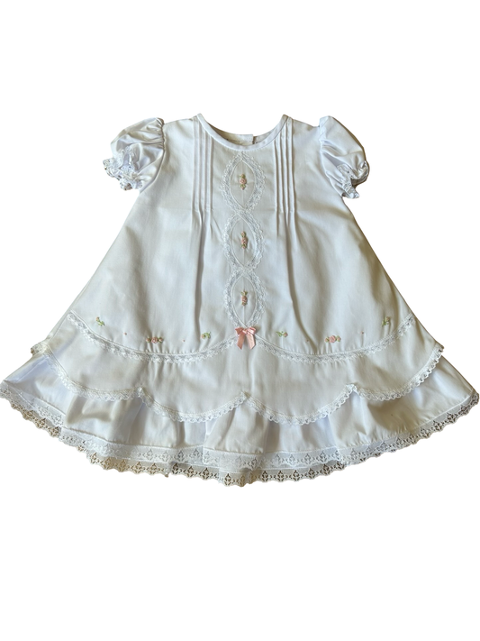 WIll'beth White & Pink Rose Hairloom Dress