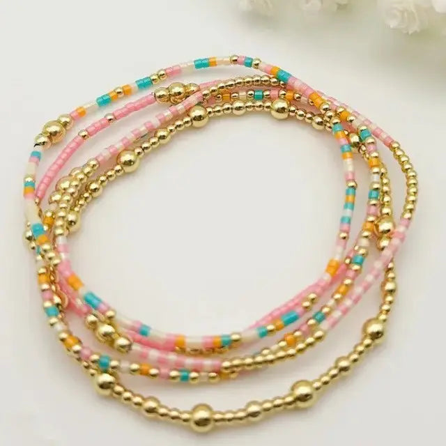 Multi Layer Multi Color Ball Chain Link Bracelet