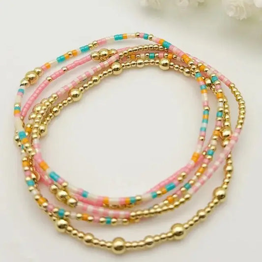 Multi Layer Multi Color Ball Chain Link Bracelet