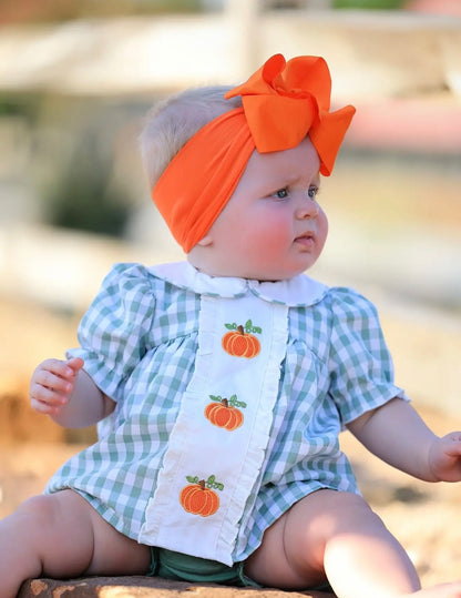 Thanksgiving Appliqué Plaid Girls Bloomers Romper Set