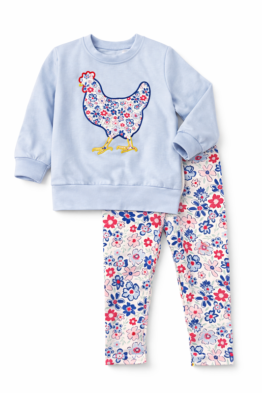Girls Easter Floral Chicken Pants Set