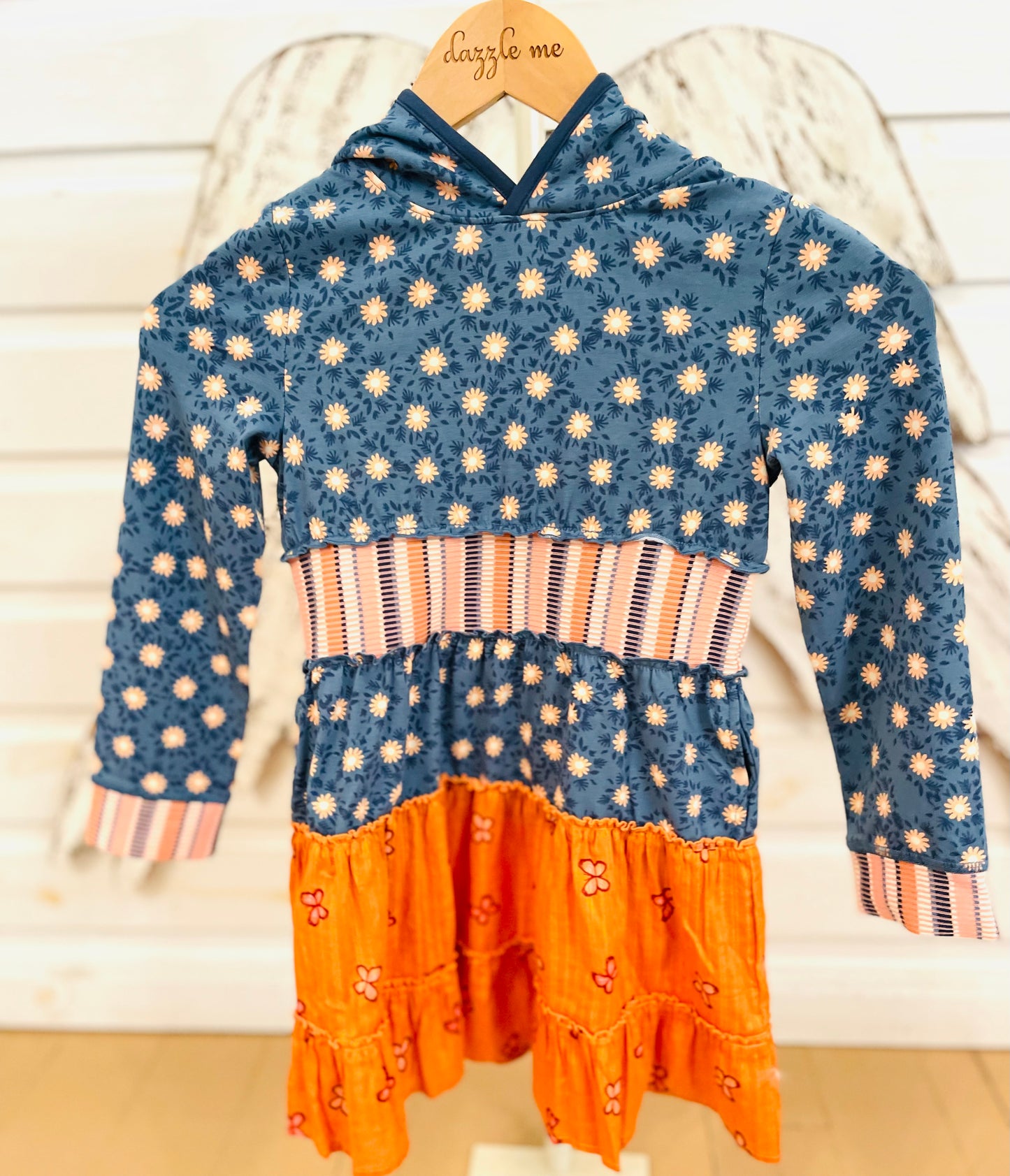 Woodland Wanderer/ Pink Posies Dress with Hoodie