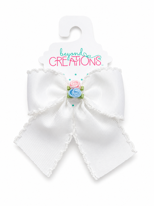 Caroline June Harville Registry Beyond Creations Flower-Embellished Mini Crochet-Edge 3.5” Alligator Clip Bow