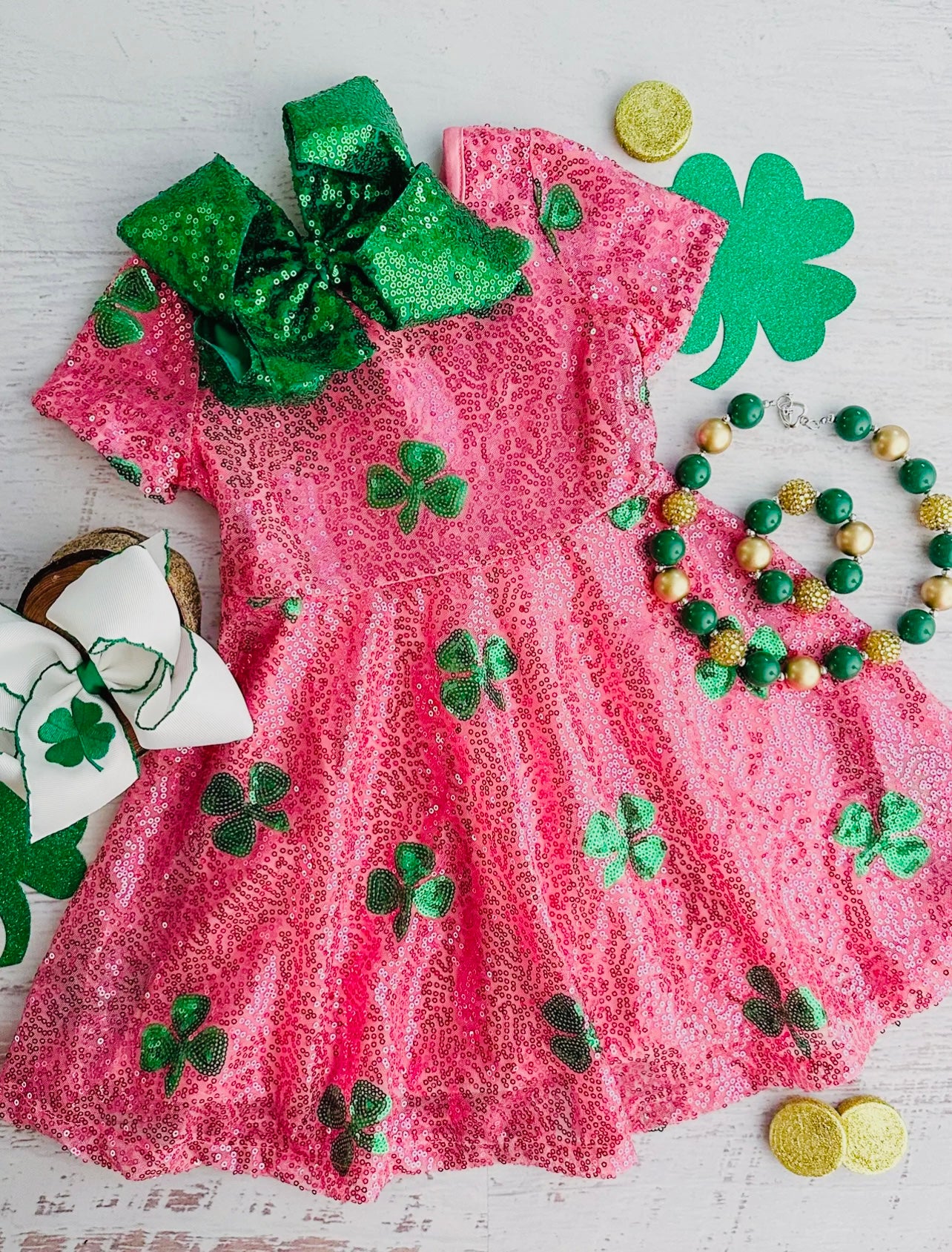 St. Patrick's Day Sparkly & Lucky Pink Sequin Dress