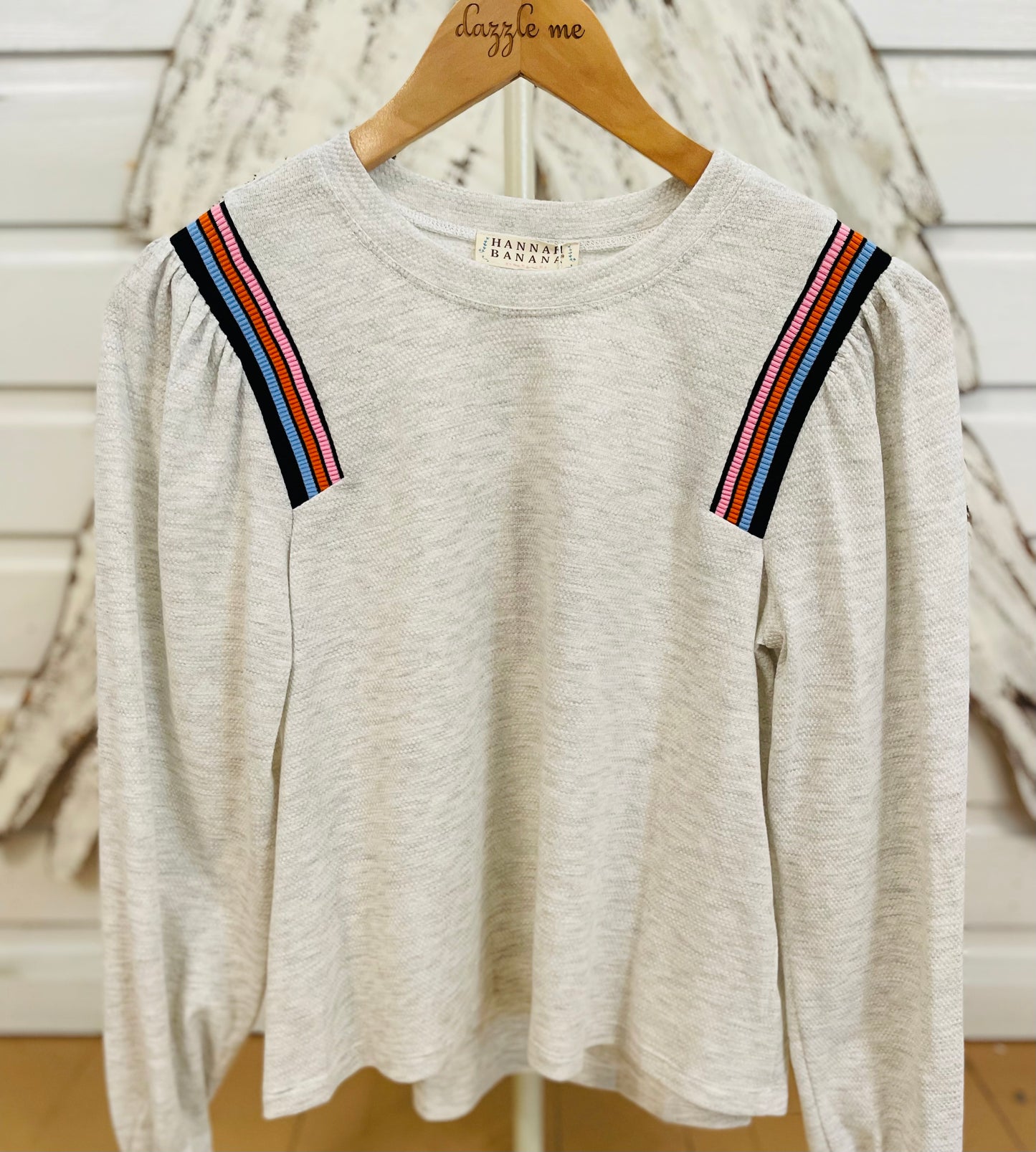 Hannah Banana Long Sleeve Swing Top with Ribbed Details
