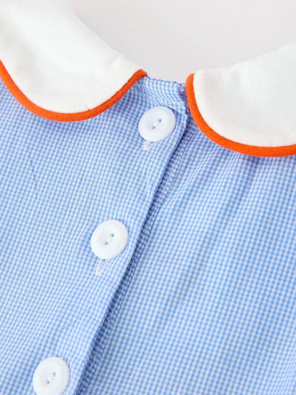 Fall Girls Plaid Pumpkin Appliqué Peter Pan Collar Dress