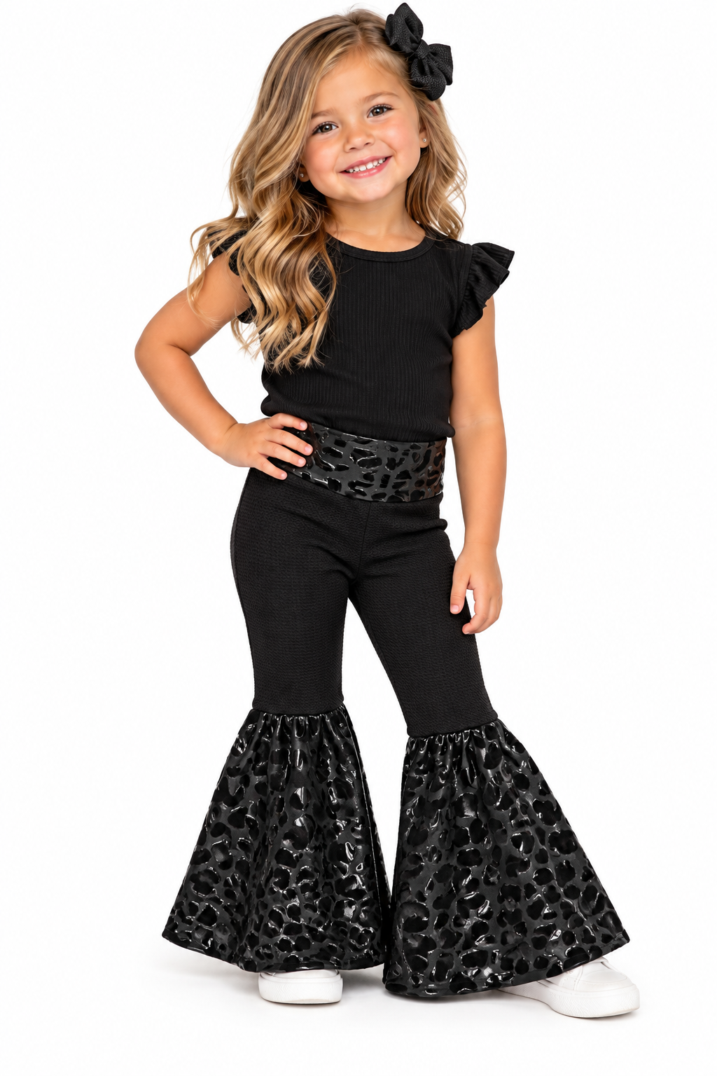 Baby Girls Black Leopard Bell Bottom Pants