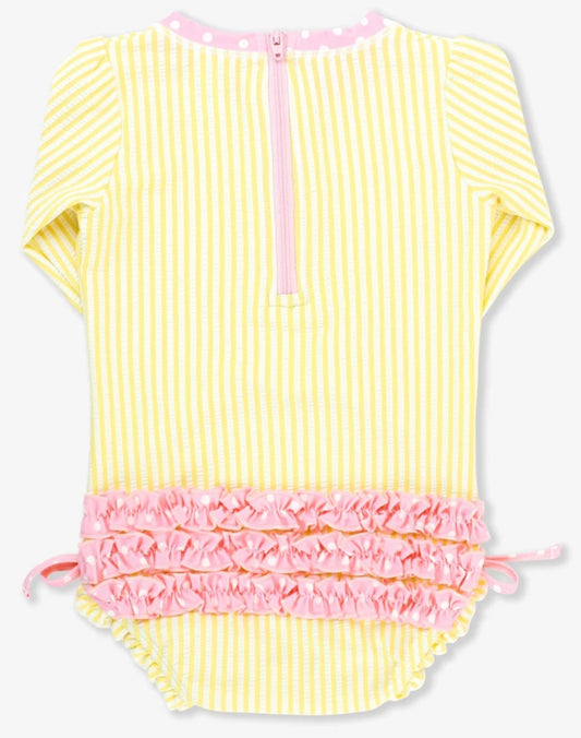 Ruffle Butts Banana Seersucker LS Rashguard