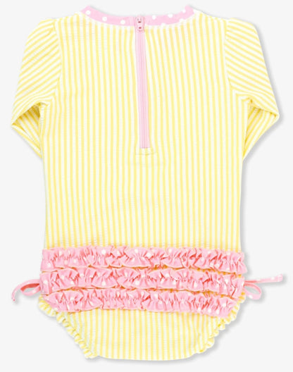 Ruffle Butts Banana Seersucker LS Rashguard