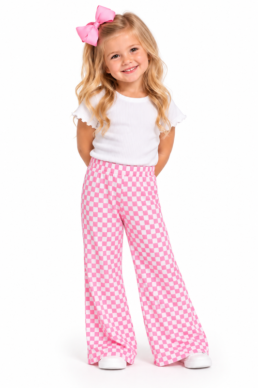 Baby Girls Pink Checkered Wide Leg Pants