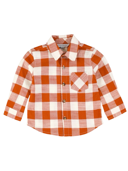 Rugged Butts Rust Plaid Long Sleeve Button Down Shirt