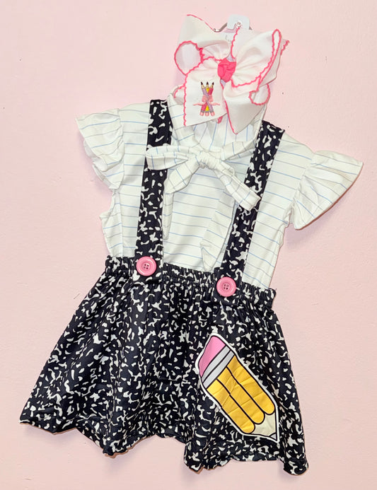 Back To School Composition Notebook Suspender Skirt Set
