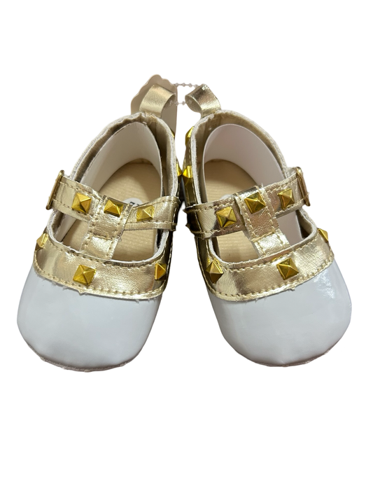 White and Gold Metallic Flats