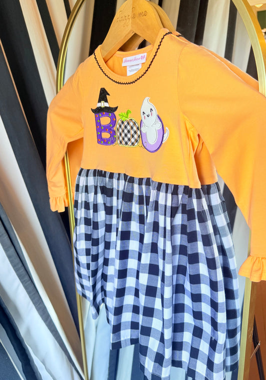 Bonnie Jean Orange and Plaid Knitted "Boo" Dress